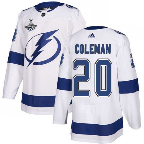 Adidas Tampa Bay Lightning Men #20 Blake Coleman White Road Authentic 2020 Stanley Cup Champions Stitched NHL Jersey->tampa bay lightning->NHL Jersey